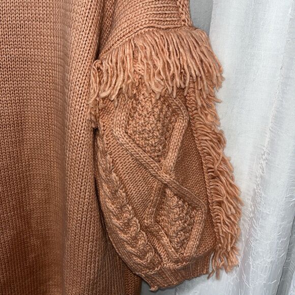 Label of Love Peach Rust Cable Knit Oversized Open Front Cardigan Size M / L NWT - Picture 7 of 8